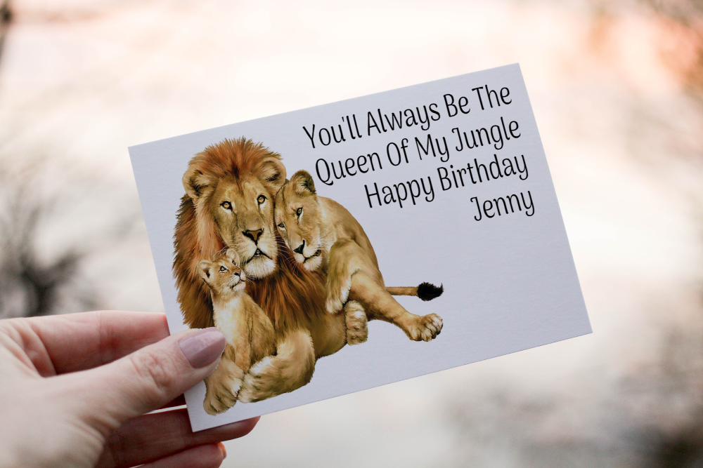 Queen Of My Jungle Lion Birthday Card, Lion Birthday Card